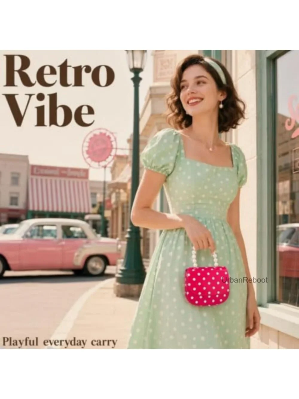 Girls Polka Dot Mini Saddle Bag PU Crossbody Purse Vintage Handbag